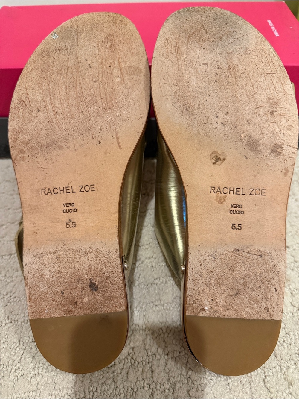 Rachel Zoe Metallic Gold Double Buckle Slide Mules - Picture 5 of 6